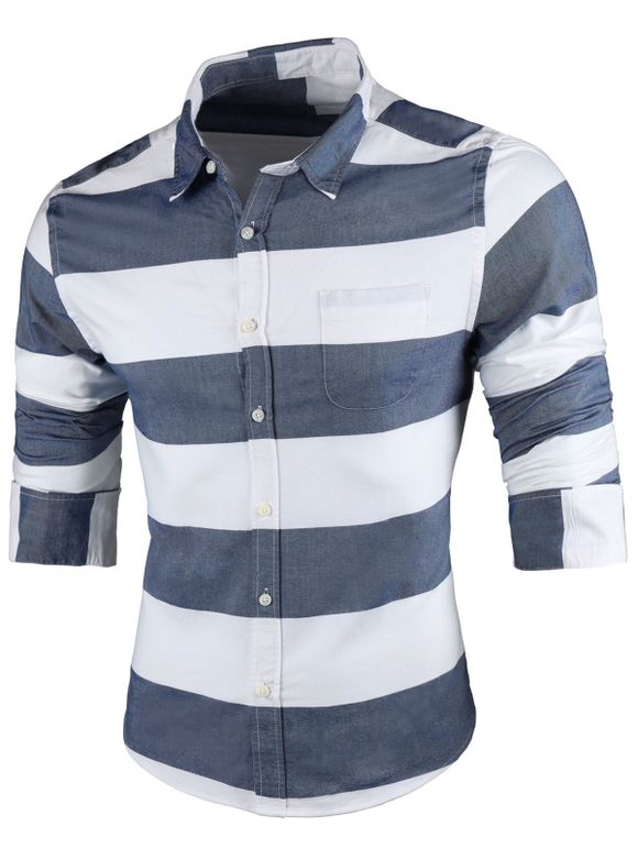 Chemise à rayures contrastantes de poche - Bleu clair 2XL
