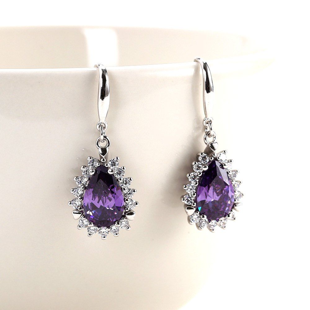 

Faux Crystal Cubic Zirconia Water Drop Earrings, Purple