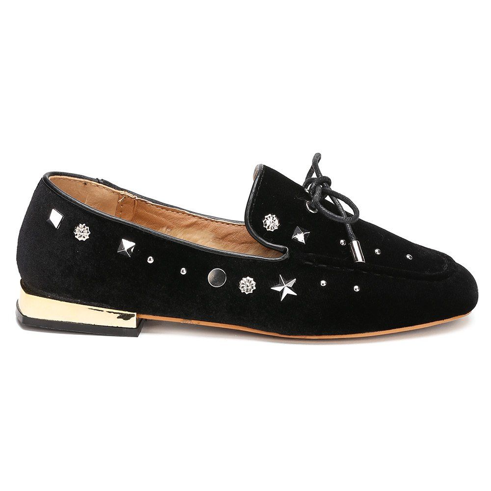 

Tie Up Front Square Toe Rivet Flats, Black