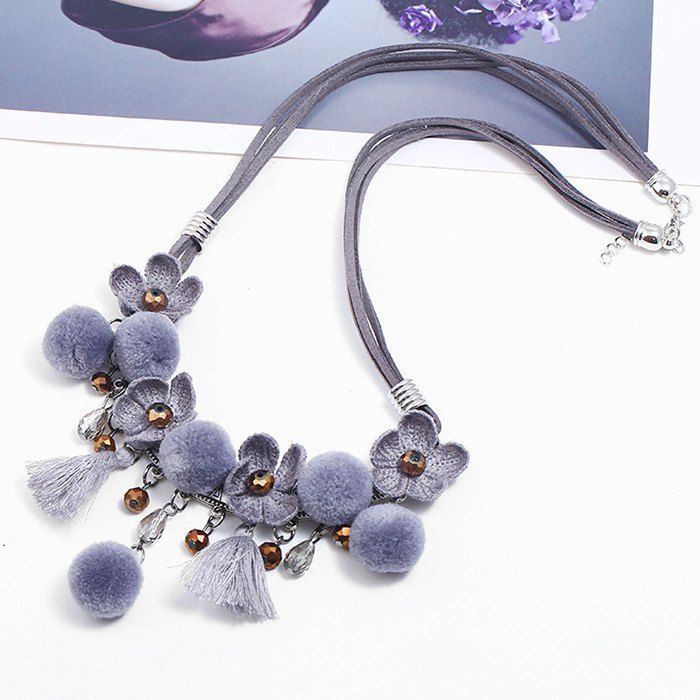 

Flower Shape Rope Pendant Necklace, Gray