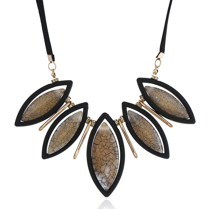 

Faux Gem Leaf Design Pendant Necklace, Mocha