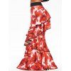 Ruffled High Waisted Floral Print Maxi Skirt - RED L