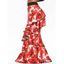 Ruffled High Waisted Floral Print Maxi Skirt - RED L