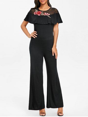 Embroidery Mesh Insert Palazzo Jumpsuit