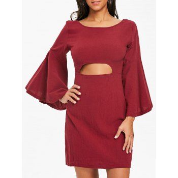 

Flare Sleeve Cut Out Bowknot Mini Dress, Wine red
