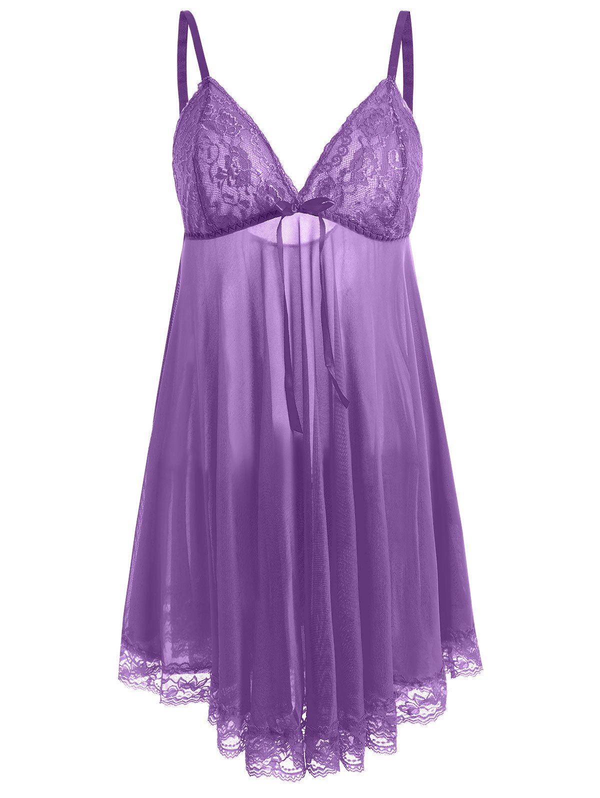 2018 Plus Size Mesh Sheer Babydoll Dress with Cape PURPLE XL In Plus ...