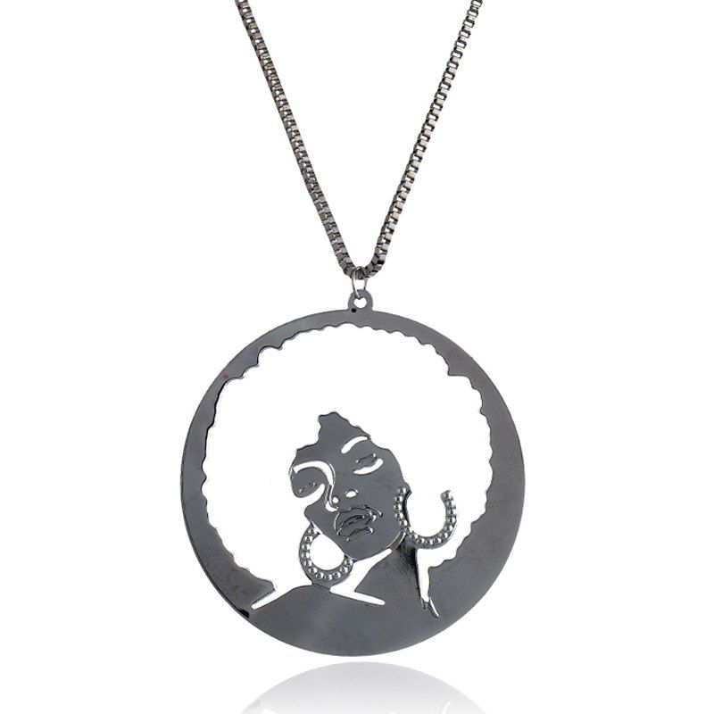 

Hollow Out Woman Figure Decor Pendant Necklace, Black