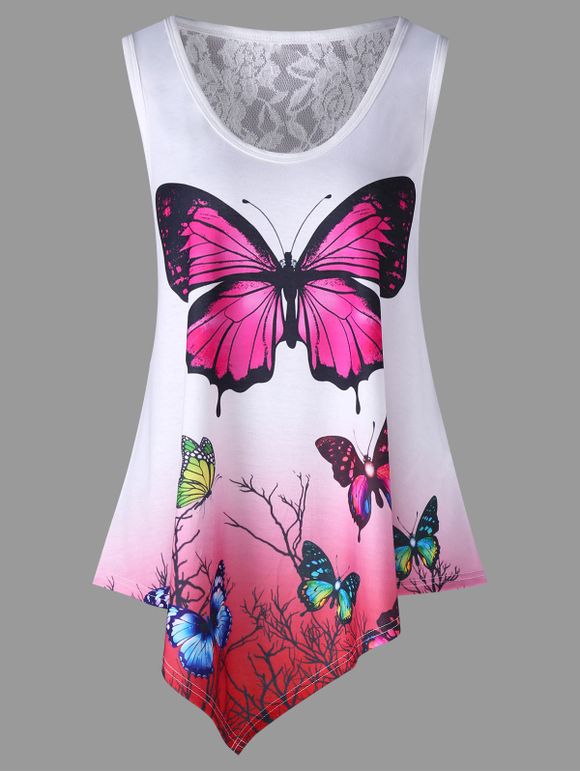 Butterfly Print Ombre Color Swing Tank Top - WHITE XL