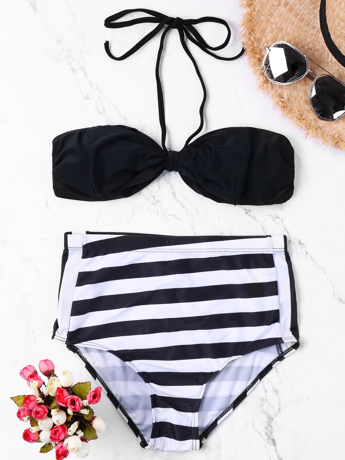 [41% OFF] 2021 Stripe High Waist Bikini Set In WHITE/BLACK | DressLily