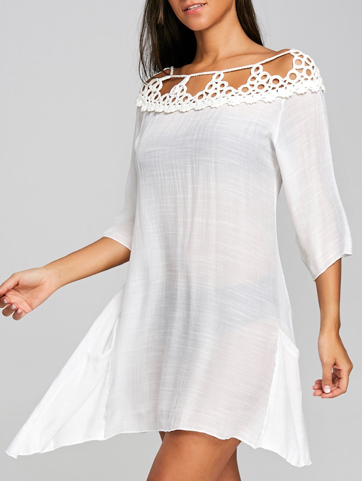 

Crochet Insert Beach Cover Up Dress, White