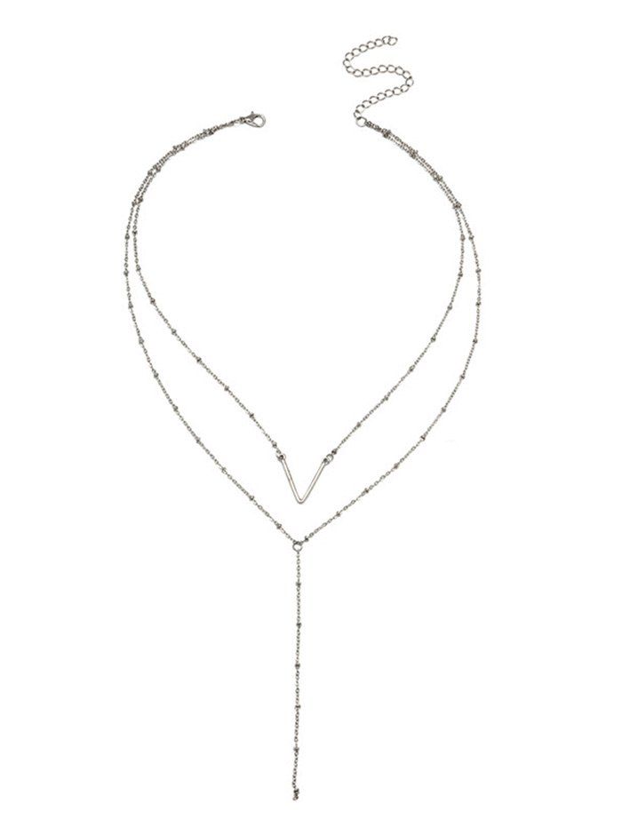 

Unique Letter V Pattern Multilayered Necklace, Silver