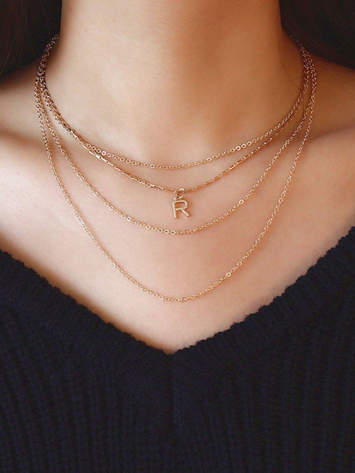 

Romantic Letter R Pattern Layered Collarbone Necklace, Golden