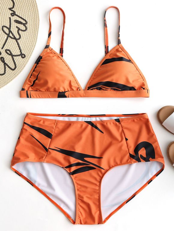 Ensemble Bikini Grande Taille Rembourré à Imprimé - Orange XL