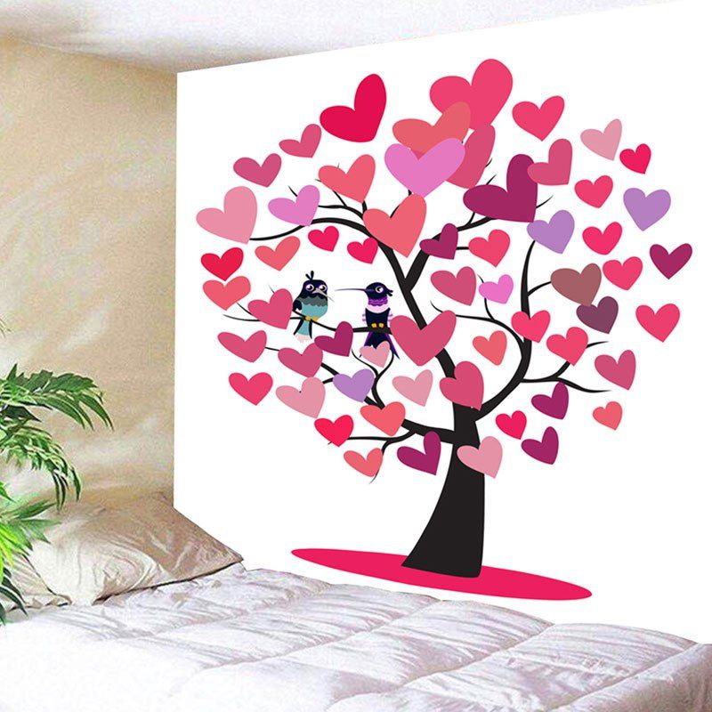 

Love Hearts Tree Birds Valentine's Day Wall Art Tapestry, White