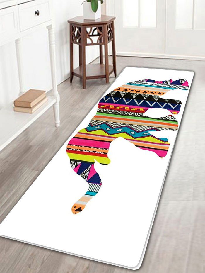 

Colorful Elephant Print Skidproof Flannel Bath Rug, White