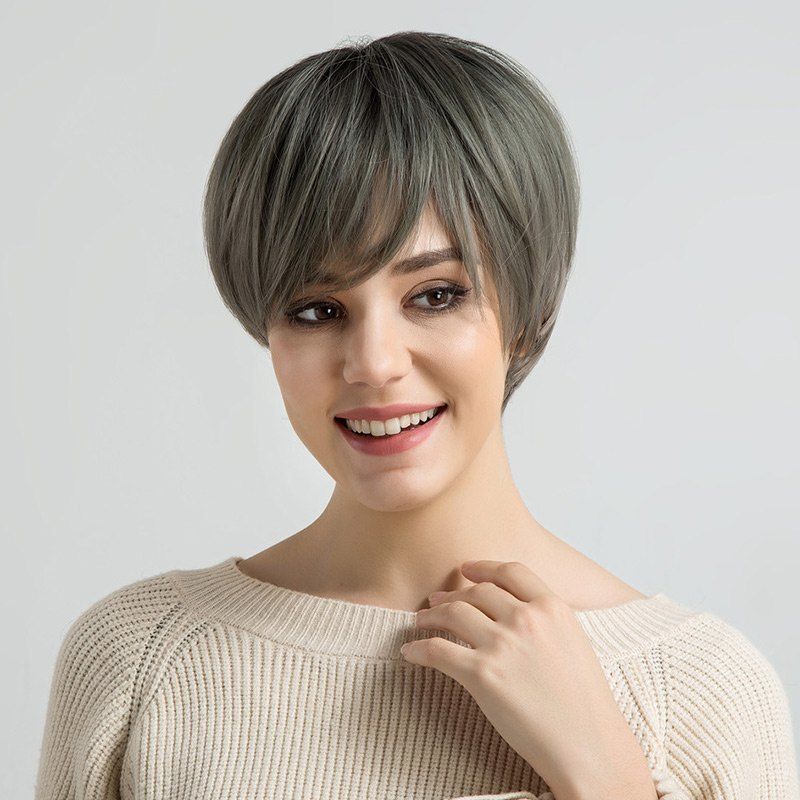 

Short Oblique Bang Colormix Straight Synthetic Fiber Wig