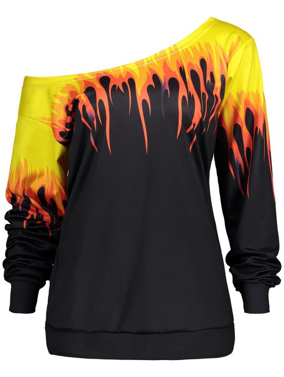 Sweat-shirt à imprimé flammé asymétrique - Noir L