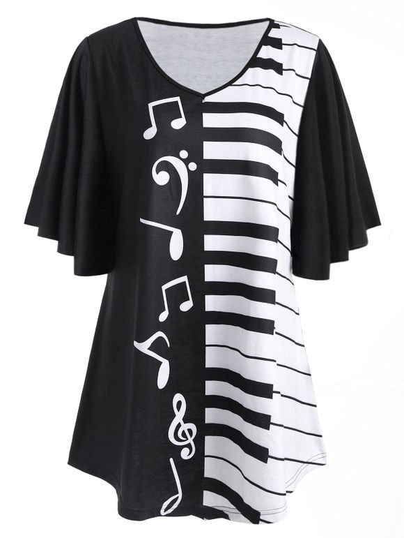 T-shirt Tunique Imprimé Clavier de Piano Grande Taille - Noir 2XL