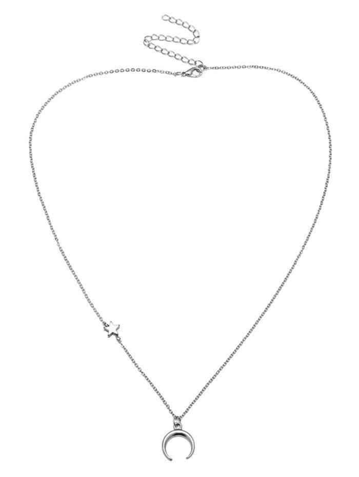 

Romantic Star Moon Pattern Collarbone Necklace, Silver