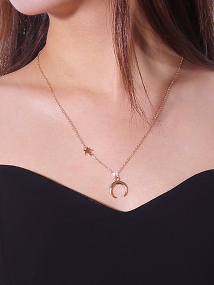 

Romantic Star Moon Pattern Collarbone Necklace, Golden