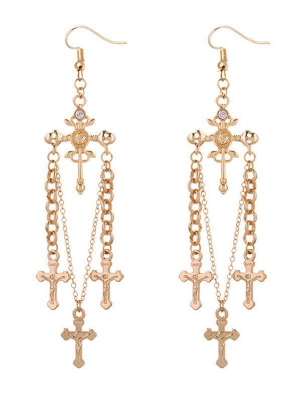 

Unique Rhinestone Decorated Cross Hook Earrings, Golden