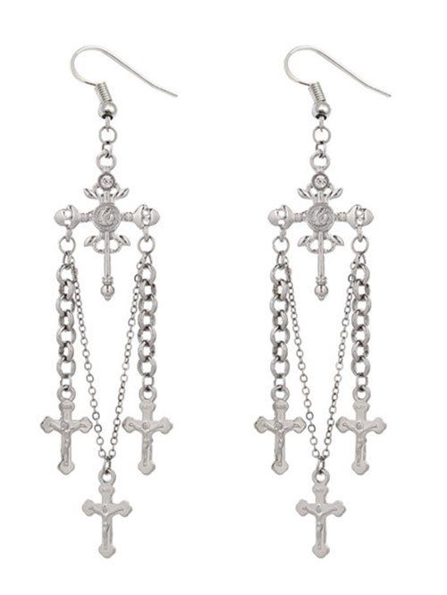 

Unique Rhinestone Decorated Cross Hook Earrings, Silver