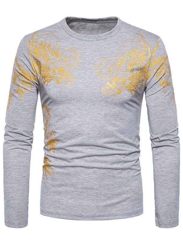 

Long Sleeve Dragon Printed Tee, Light gray