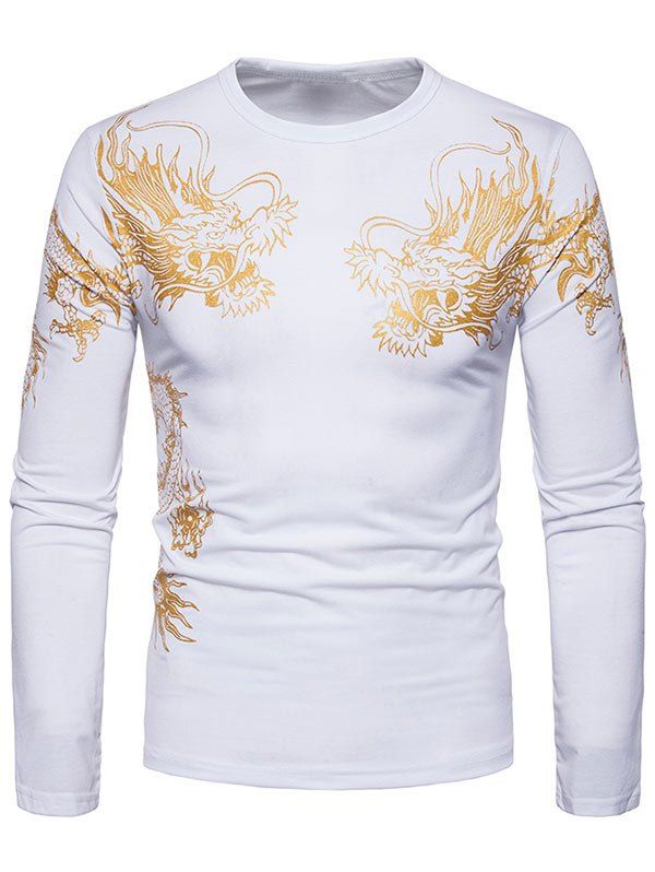 

Long Sleeve Dragon Printed Tee, White