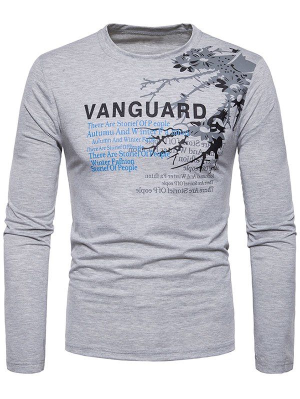 

Long Sleeve Floral Graphic Print Tee, Light gray
