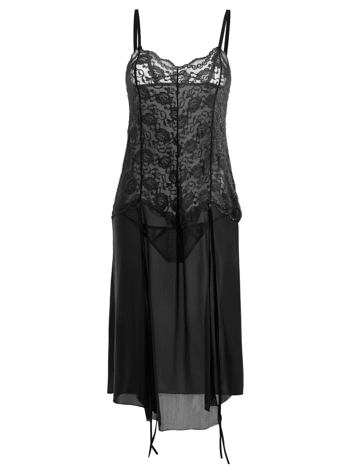 

Plus Size High Slit Lace Sheer Babydoll, Black