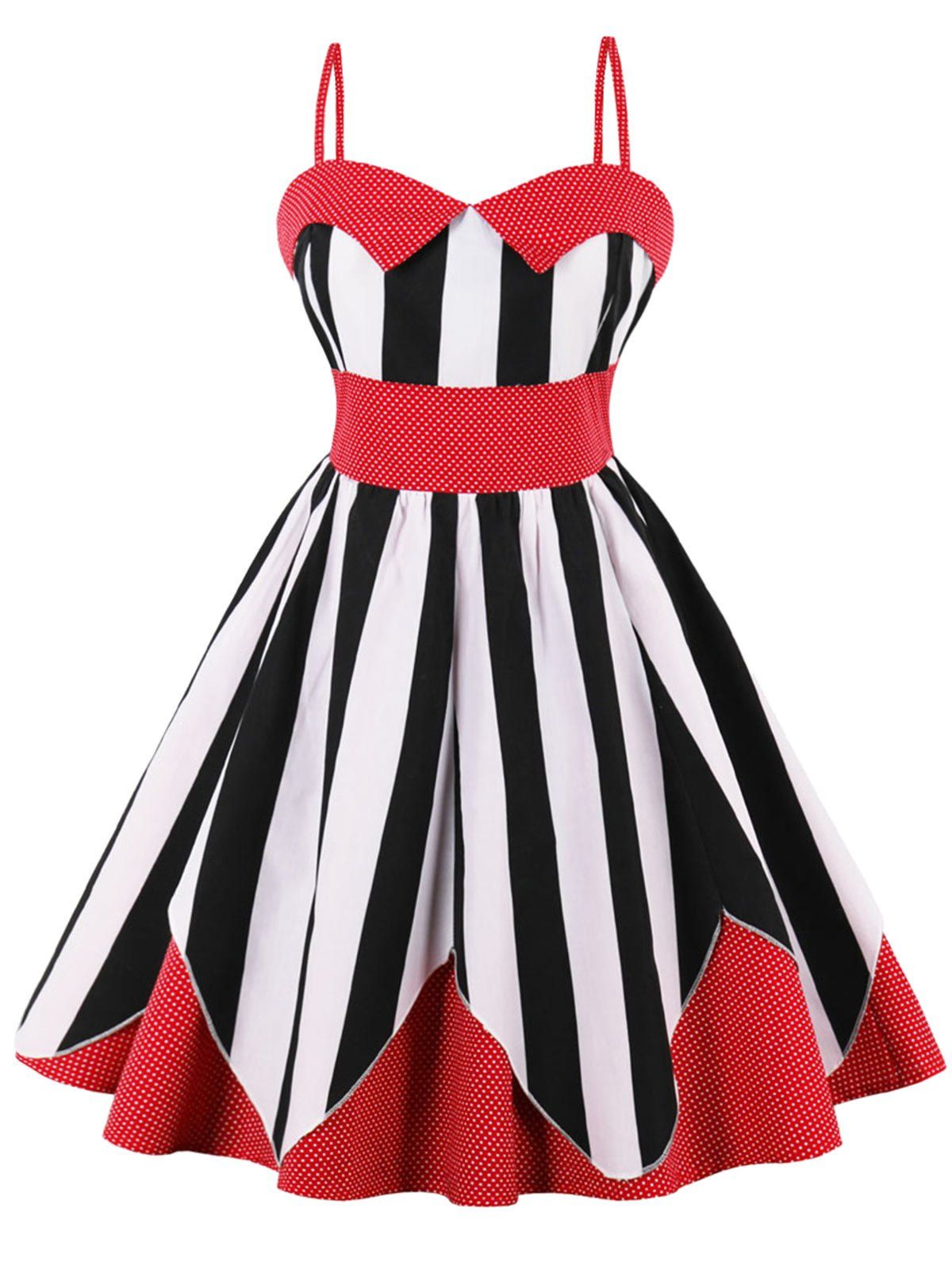 

Plus Size Polka Dot Stripes Dress, Red
