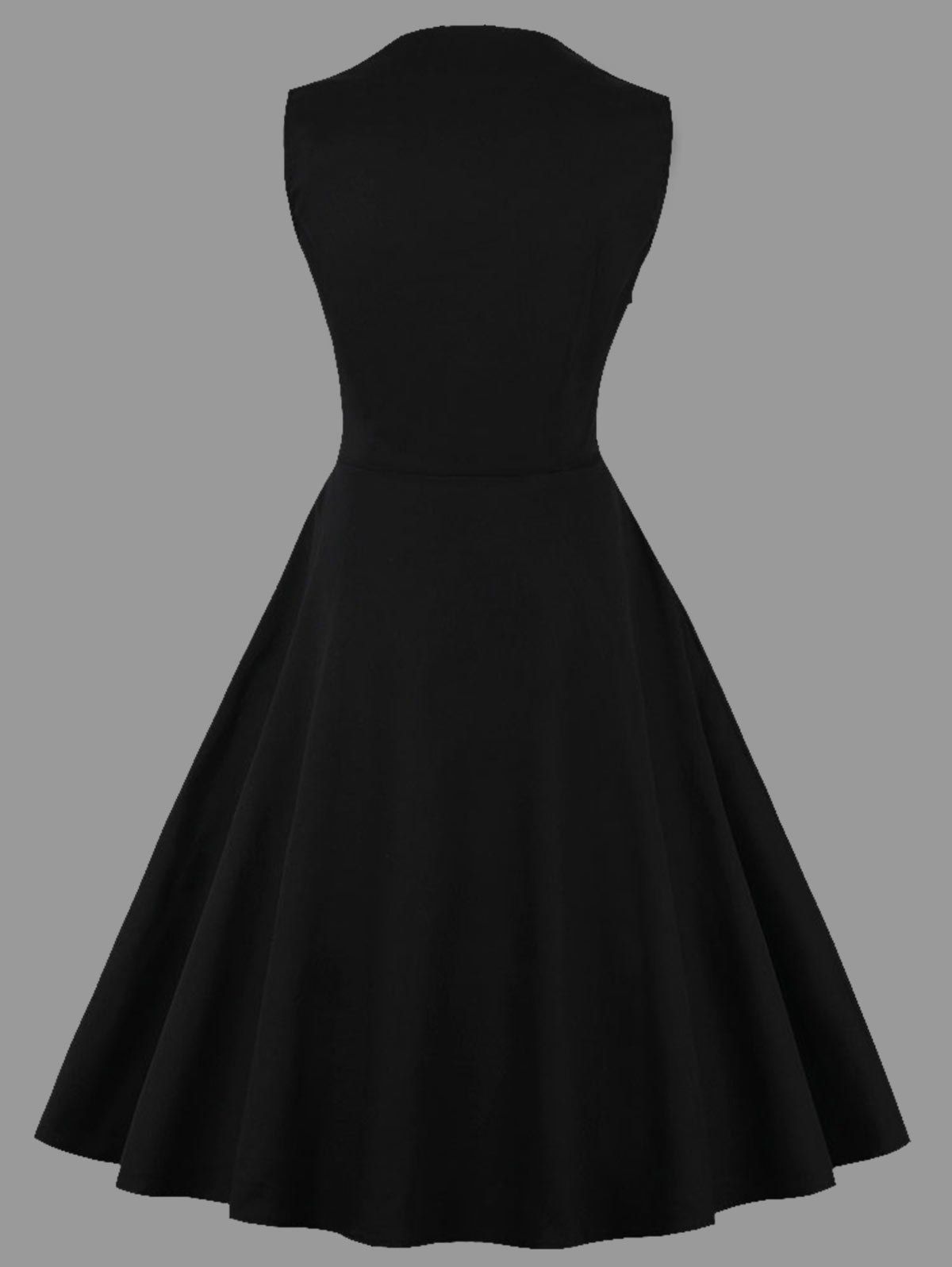 2018 Plus Size Vintage Plaid Insert Sleeveless Dress BLACK XL In