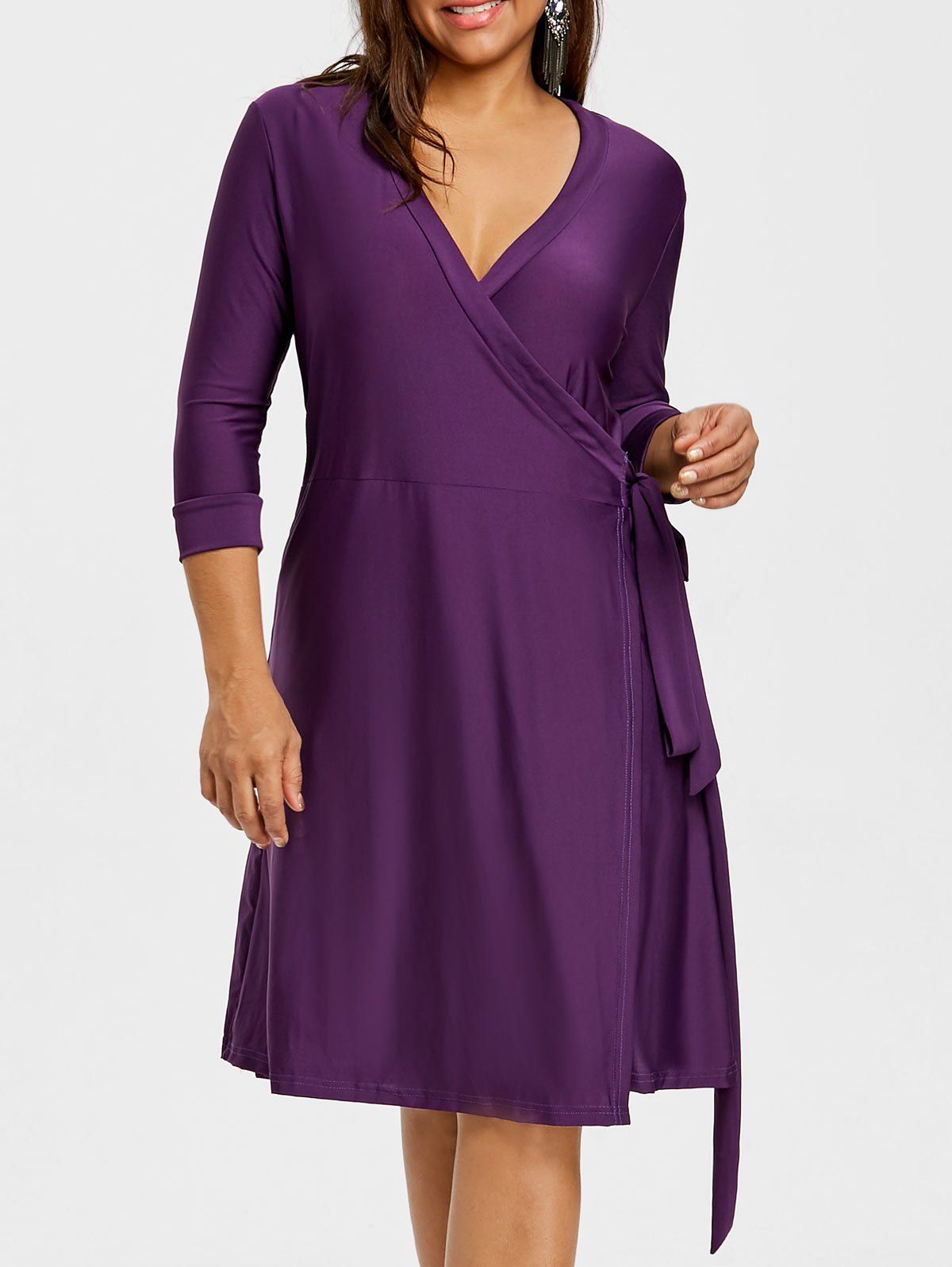

Plus Size Jersey Self Tie Dress, Purple