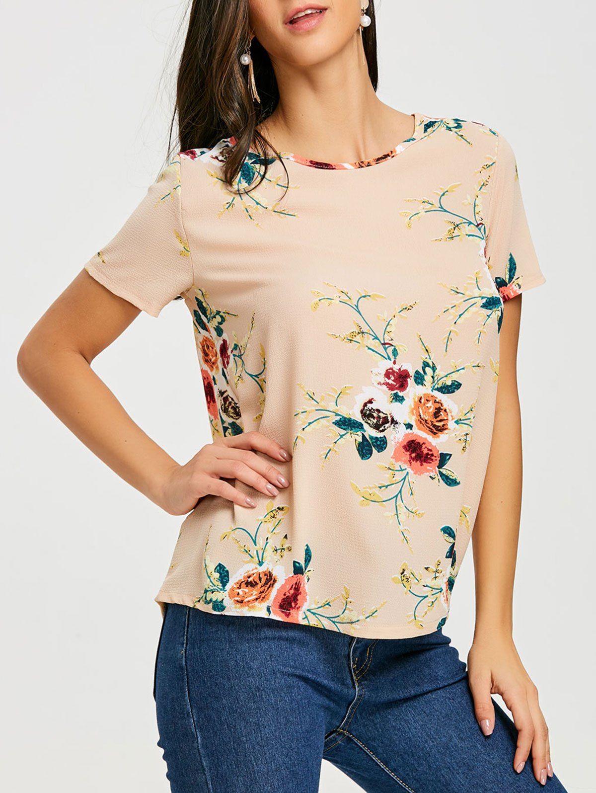 

Floral Print Short Sleeve T-shirt, Khaki