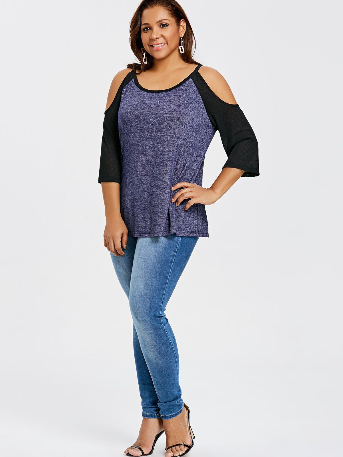 Scoop Neck Cold Shoulder Layered Glitter Blouse