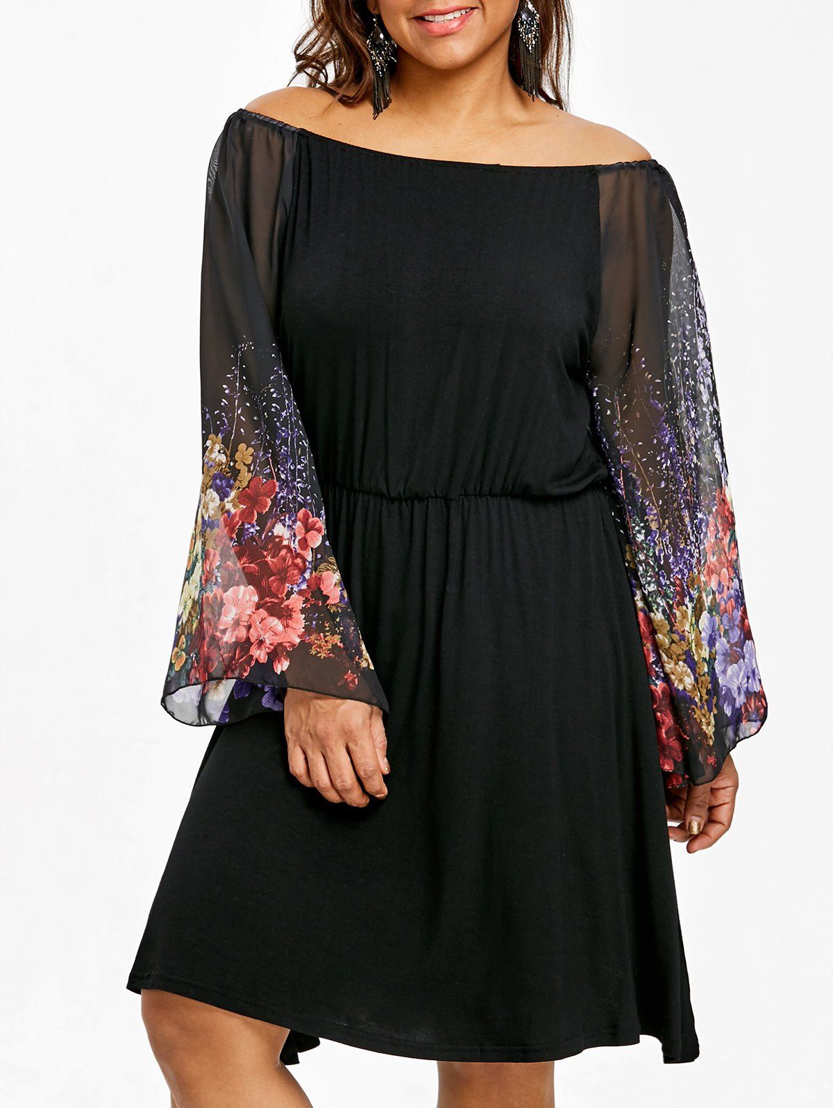 

Plus Size Raglan Sleeve Floral Dress, Black