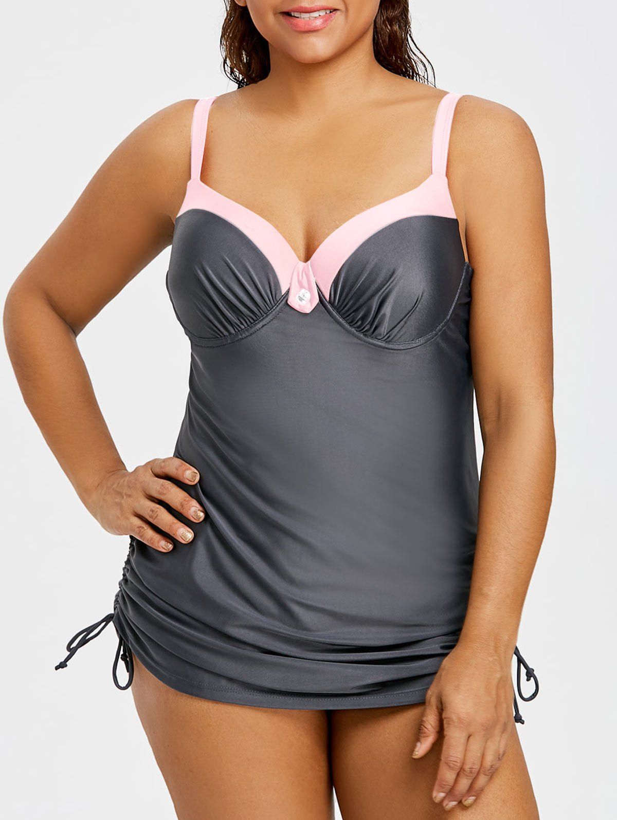 

Moulded Plus Size One Piece Swimsuit, Pink and grey