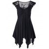 Top Asymétrique à Manches Cape à Panneau en Dentelle - Noir 2XL