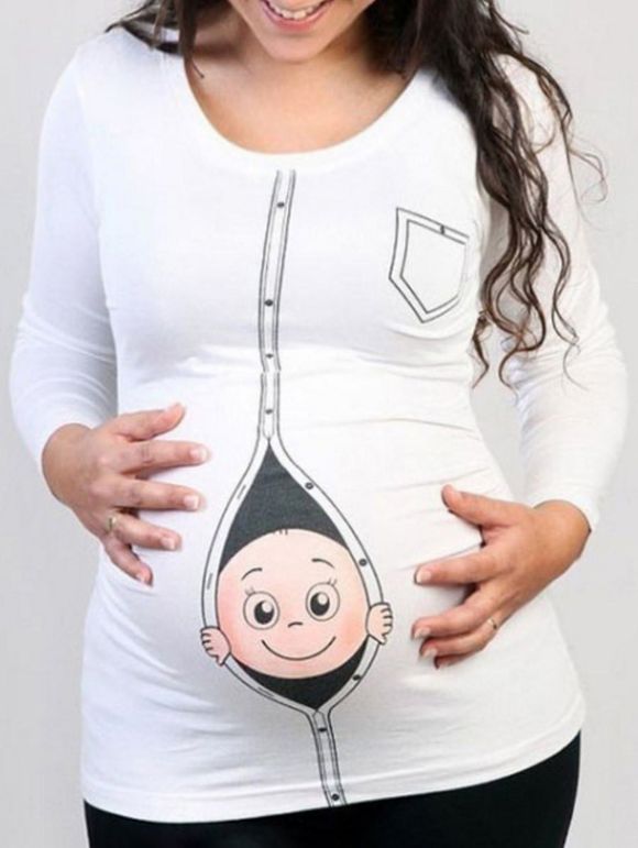 Haut Maternité Imprimé Bébé à Manches Longues - Blanc XL