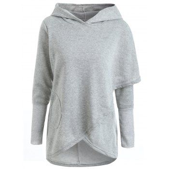 

Long Sleeve Asymmetrical High Low Pullover Hoodie, Gray