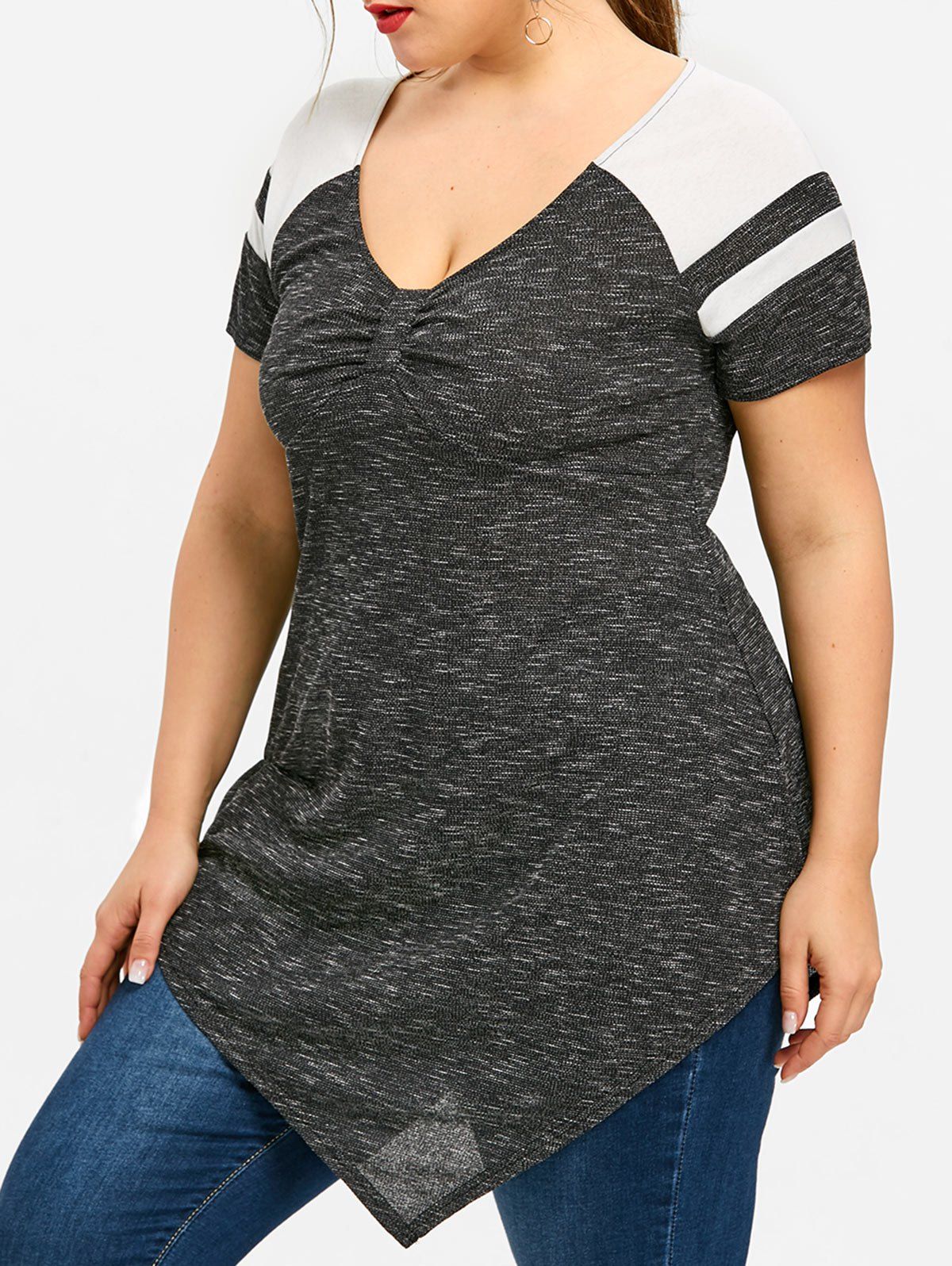 

Short Raglan Sleeve Plus Size Tunic T-shirt, Gray
