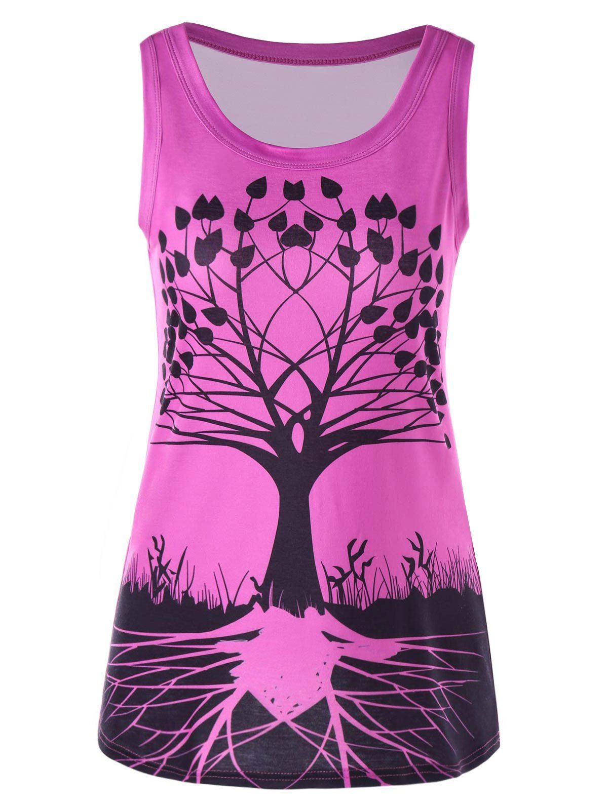 

Tree Graphic Scoop Neck Tank Top, Pink