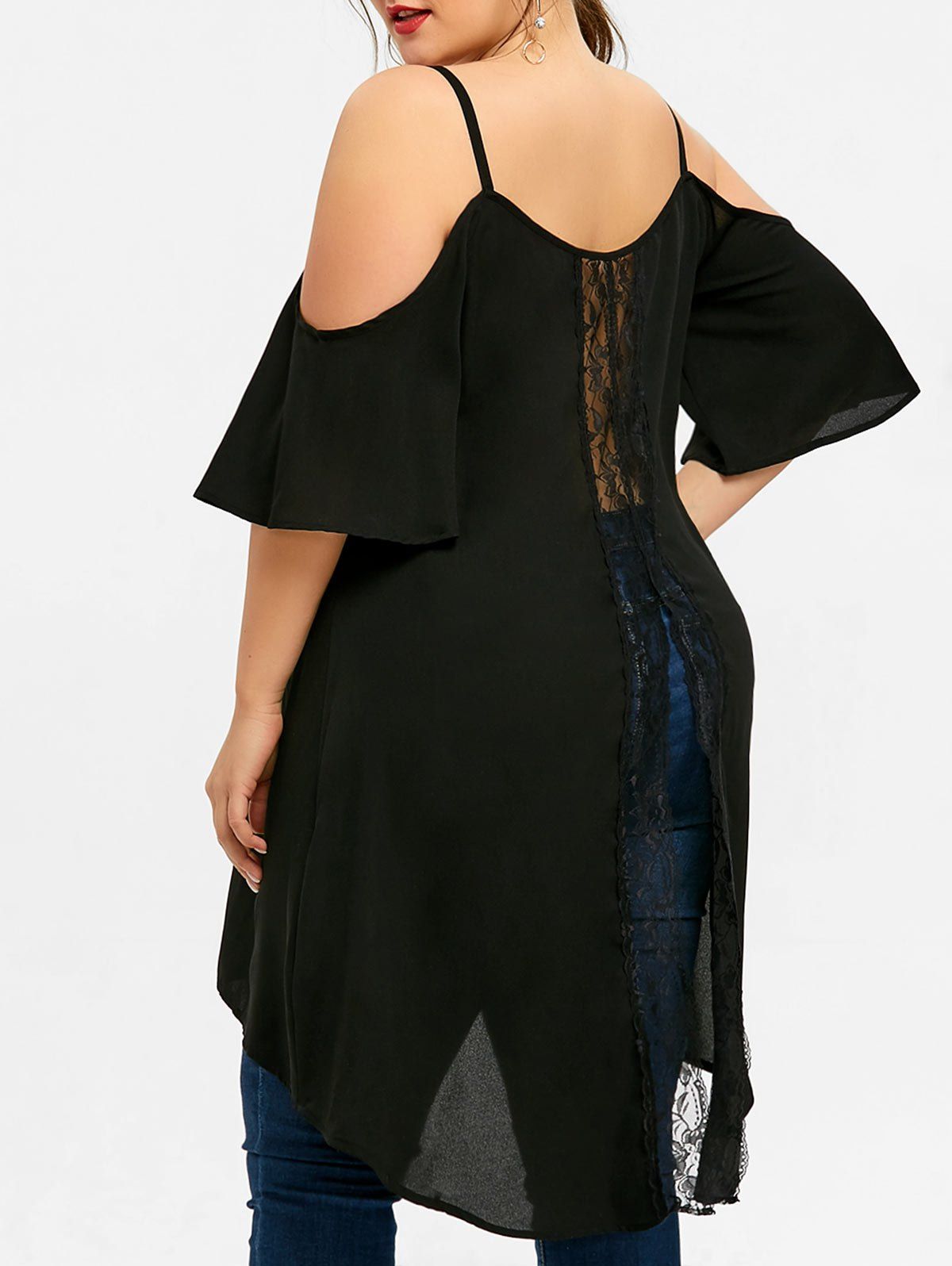 

Back Slit Plus Size Open Shoulder Blouse, Black