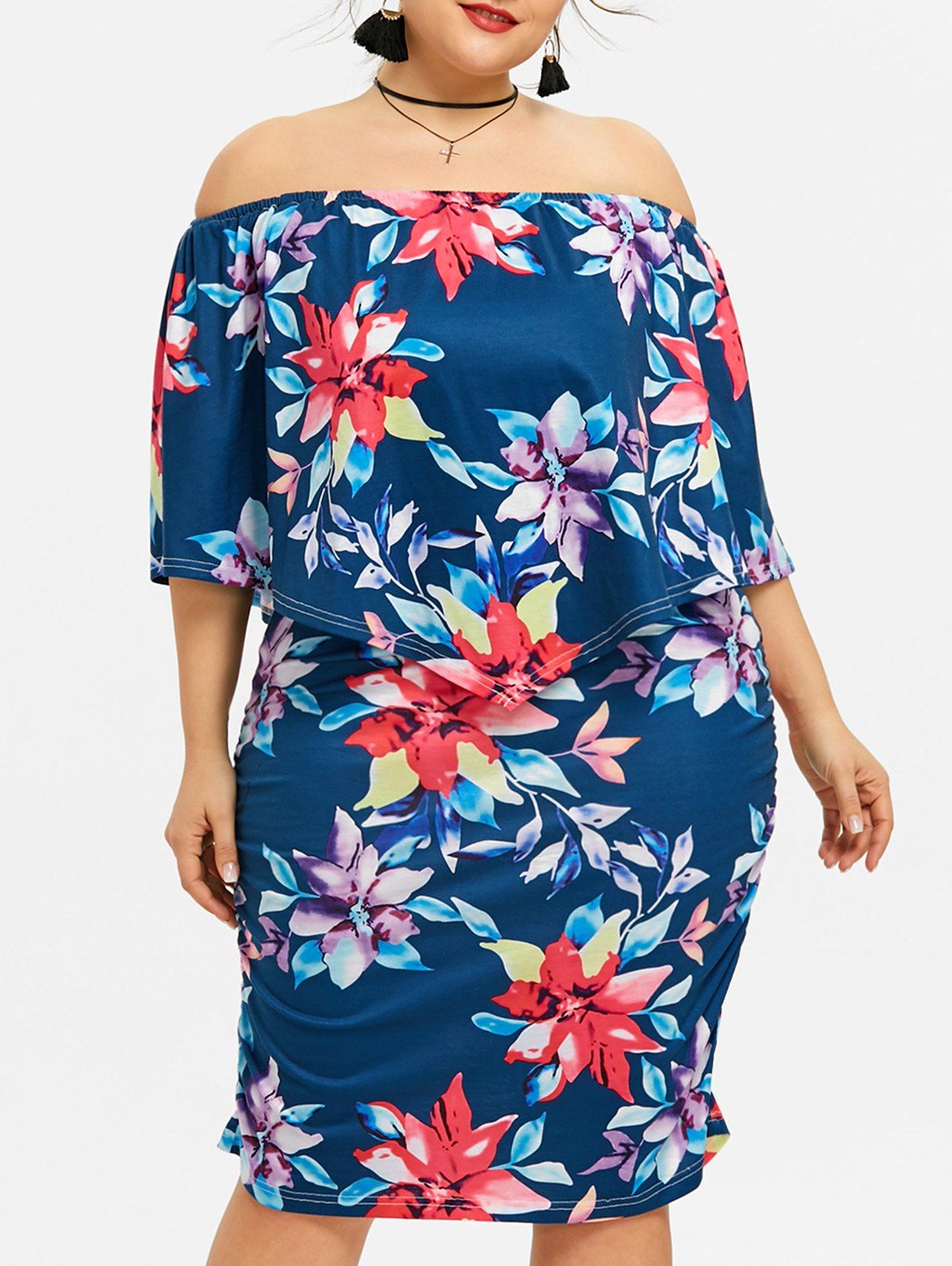 

Capelet Plus Size Floral Print Dress, Blue