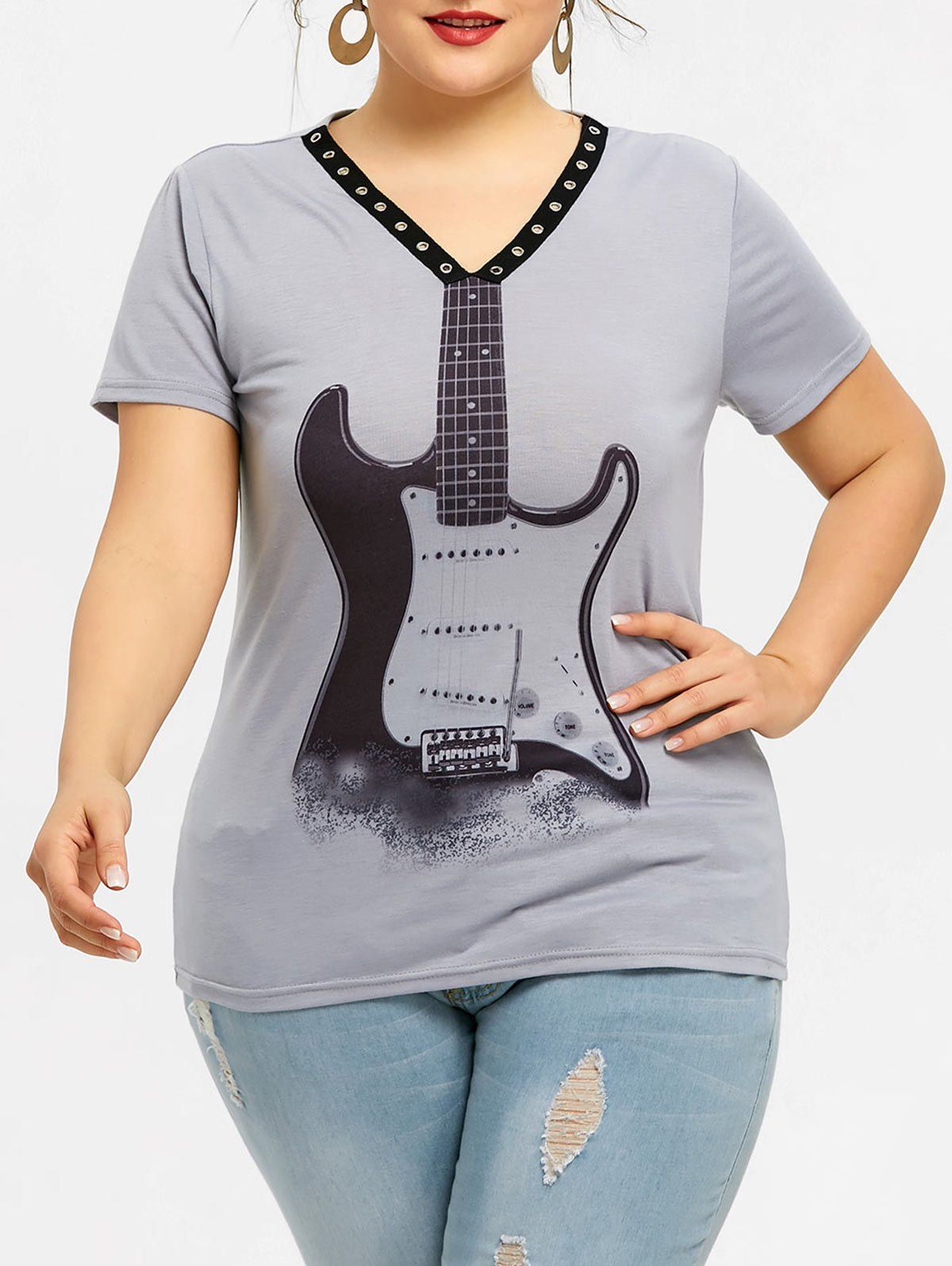 

Plus Size Violin Printed Tee, Gray