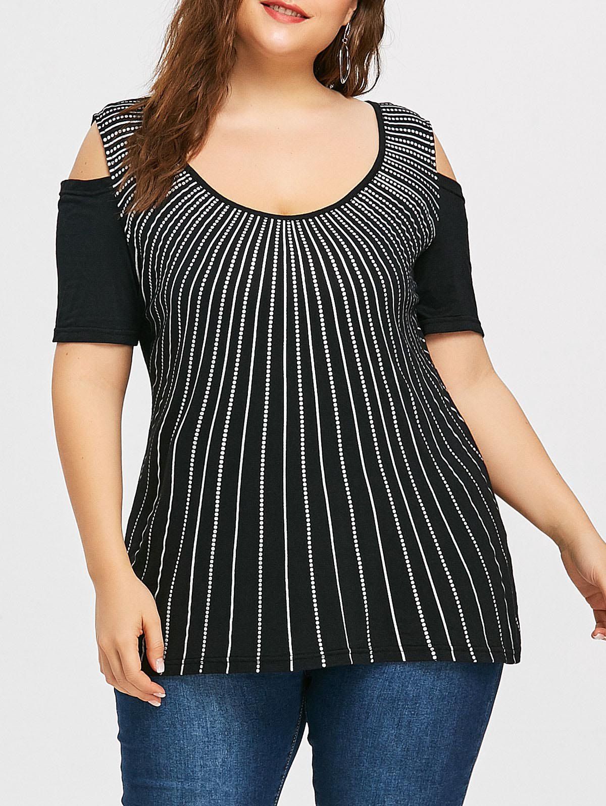 

Plus Size Cold Shoulder Scoop Neck T-shirt, Black