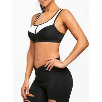 

Color Block Zip Up Racerback Sports Bra, White/black