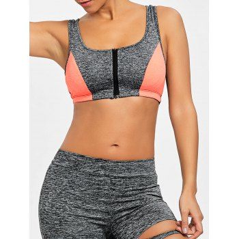 

Color Block Cutout Zip Front Sports Bra, Colormix