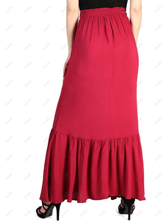 FRENCH BAZAAR Jupe Longue à Taille Haute avec Boutons et Plis - Rouge S