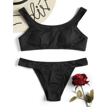 

Ribbed Wireless Bikini Set, Black